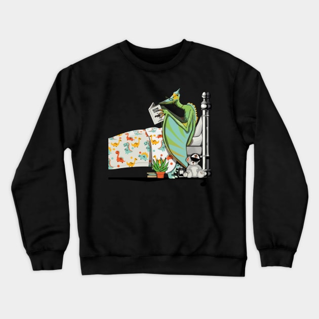 Dinosaur Pterodactyl Bedtime Reading Crewneck Sweatshirt by InTheWashroom